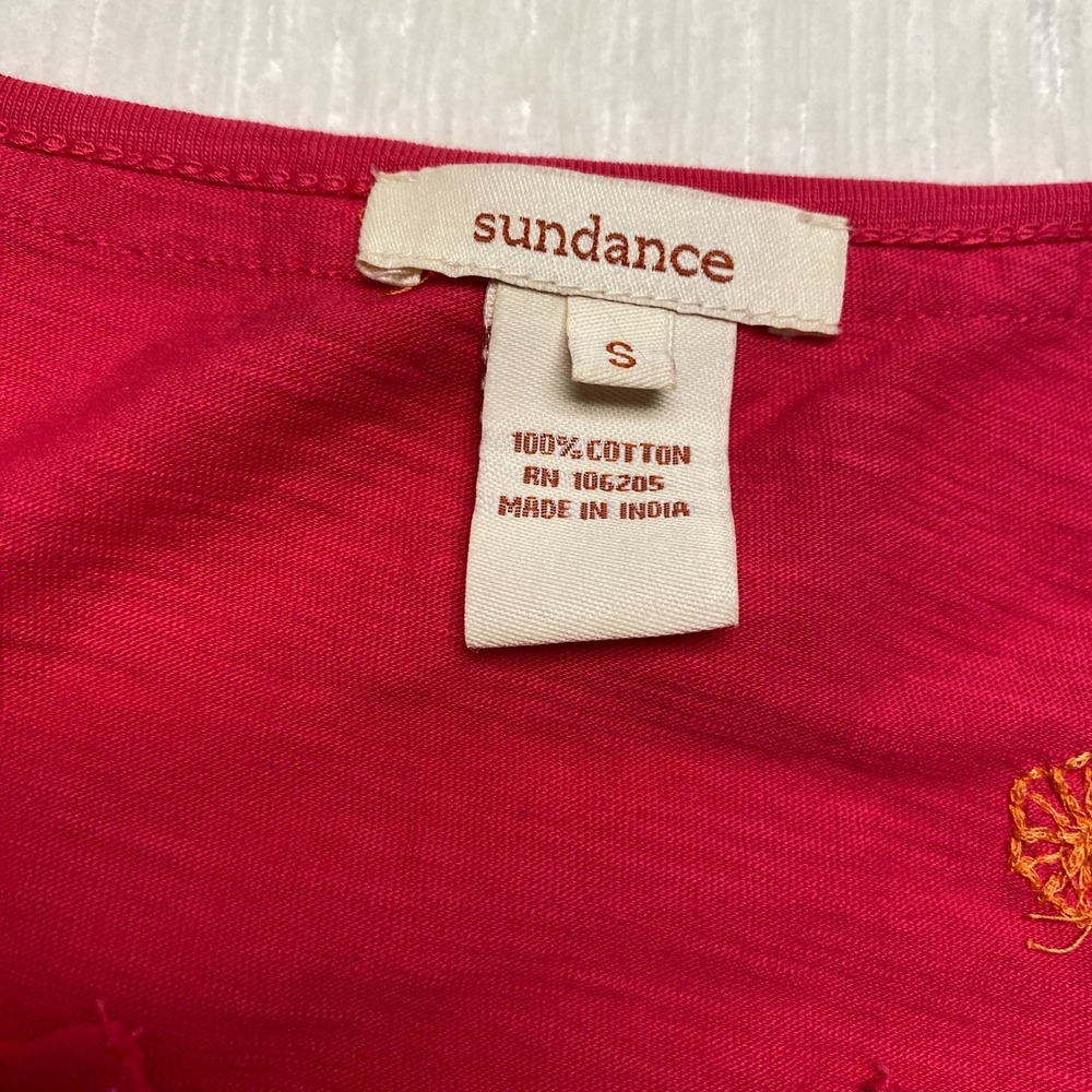 Sundance Floral Embroidered Top Womens Small Red Slub Sequin V-Neck Boho Blouse - Picture 4 of 16